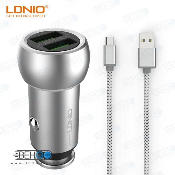 شارژر فندکی الدینیو با کابل میکرو یو اس بی LDNIO Best car micro usb charger model C401