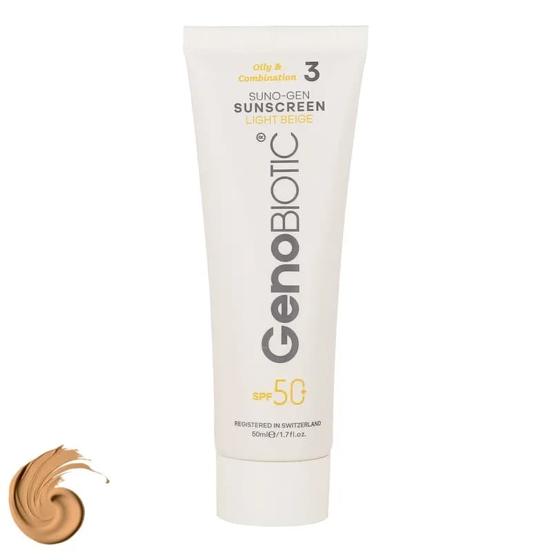 کرم ضد افتاب رنگی ژنوبایوتیک SPF 50 مناسب پوست چرب و مختلط – بژ روشن ۵۰ گرم — تصویر ۳