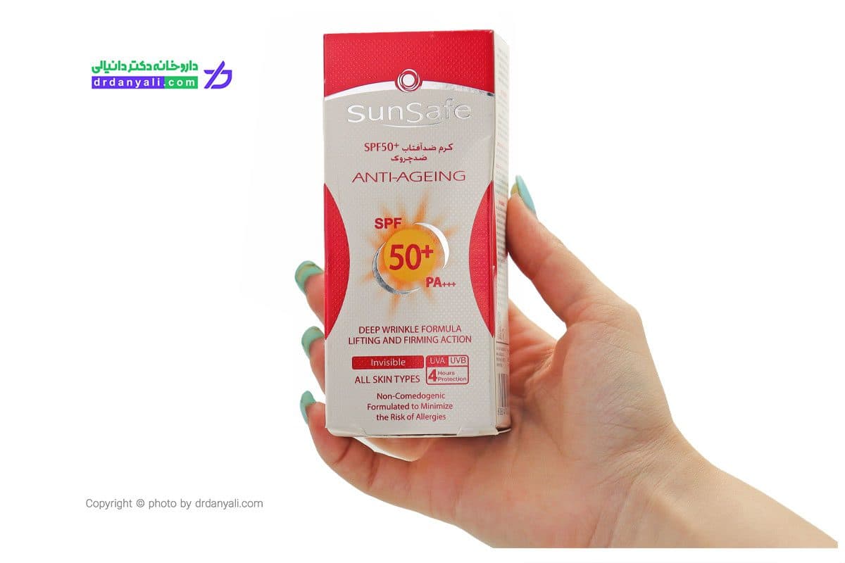 کرم ضد آفتاب ضد چروک بی رنگ سان سیف 50 گرم — تصویر ۲
