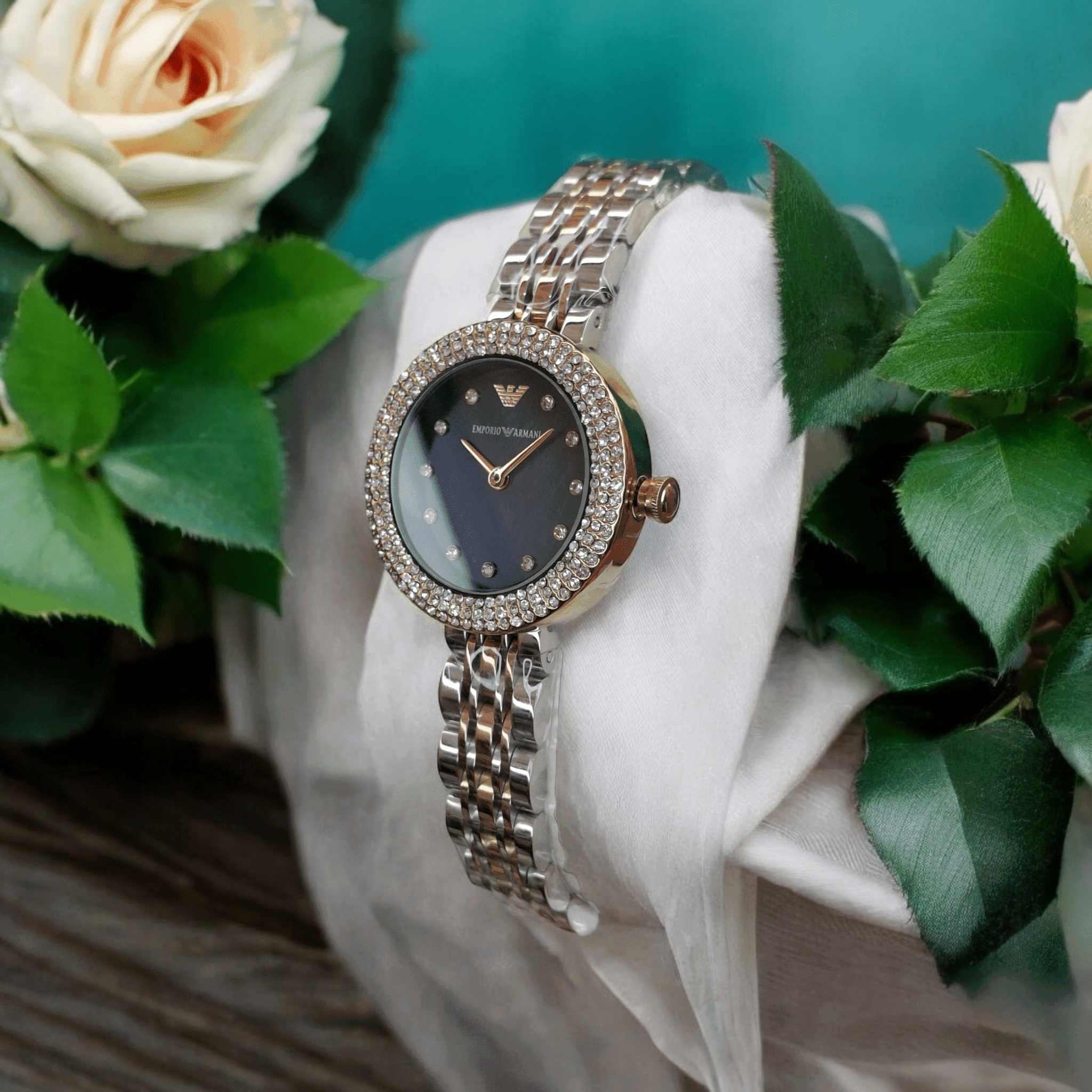 ساعت زنانه فلزی امپریو آرمانی موتور ژاپنی اصلی صفحه سورمه ای صدفی EMPORIO ARMANI AR 11222 — تصویر ۴