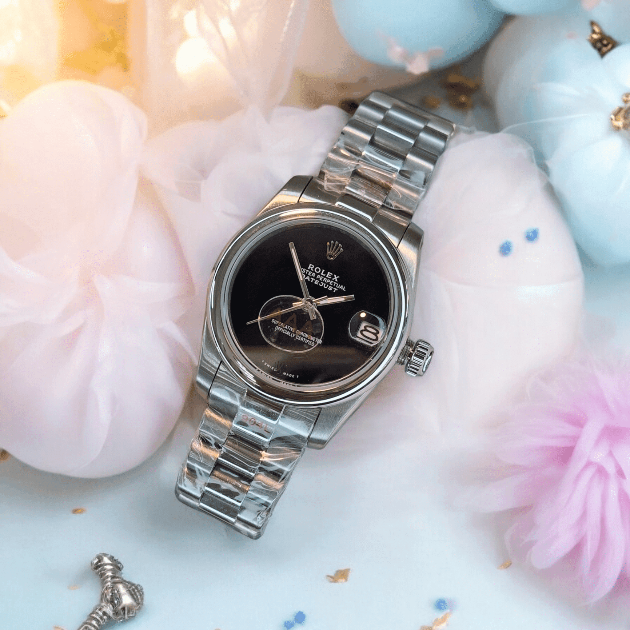 ساعت ست مردانه و زنانه رولکس پرپچوال سیلور صفحه مشکی 01463 Rolex Oyster Perpetual — تصویر ۶