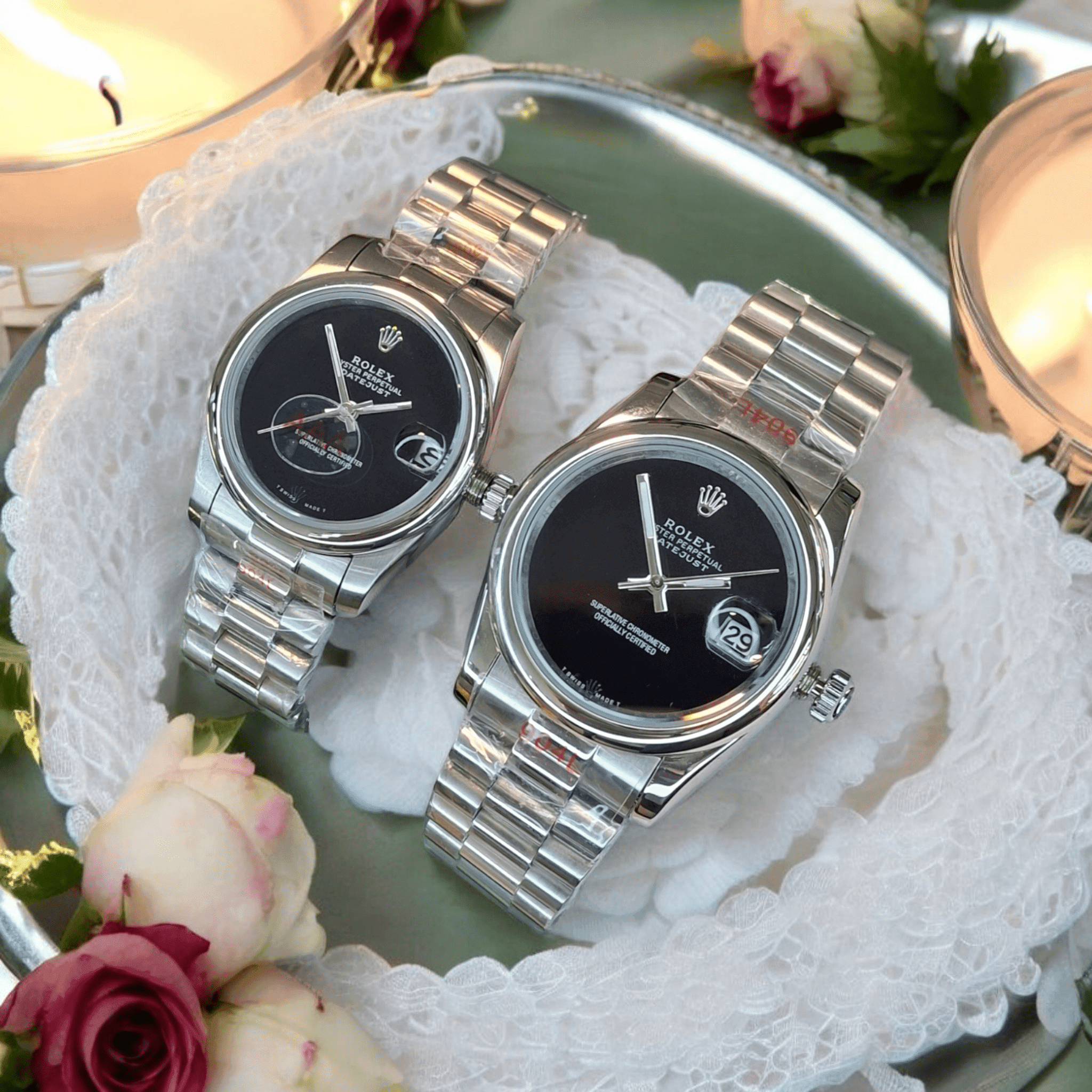 ساعت ست مردانه و زنانه رولکس پرپچوال سیلور صفحه مشکی 01463 Rolex Oyster Perpetual