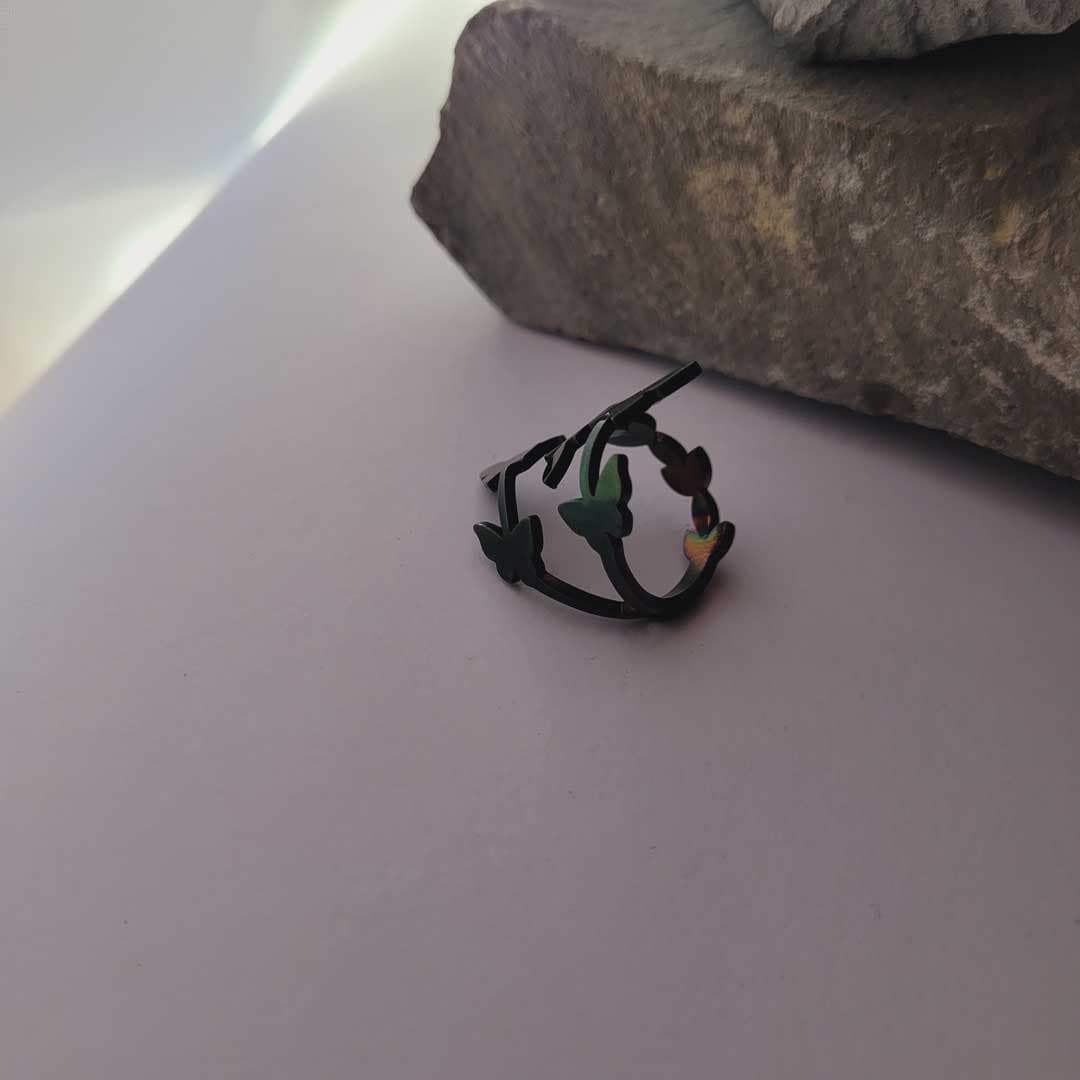 انگشتر استیل فری سایز پروانه ای مشکی — تصویر ۴
