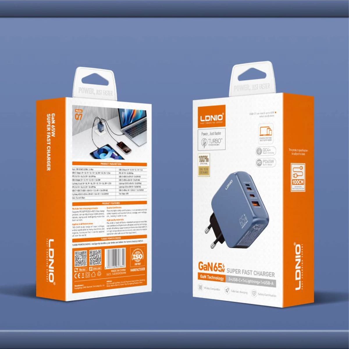 شارژر دیواری الدینیو LDNIO Q7 توان 65 وات همراه با کابل — تصویر ۳