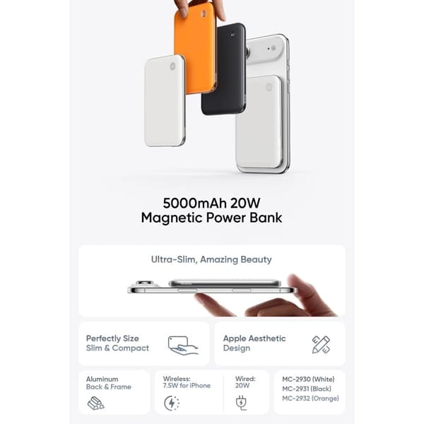 پاوربانک وایرلس 5000 مگنتی مک دودو Mcdodo MC-2930 توان 20 وات — تصویر ۳