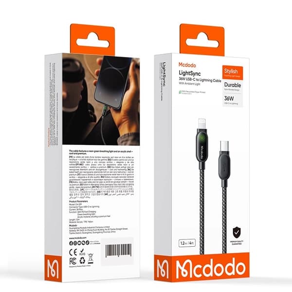 کابل تایپ سی به لایتنینگ مک دودو Mcdodo CA-5390 توان ۳۶ وات طول ۱/۲ متر — تصویر ۴