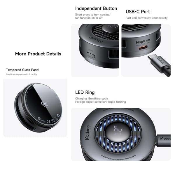 شارژر وایرلس مگنتی مک دودو Mcdodo CH-8410 با فن خنک کننده توان ۲۵ وات — تصویر ۲