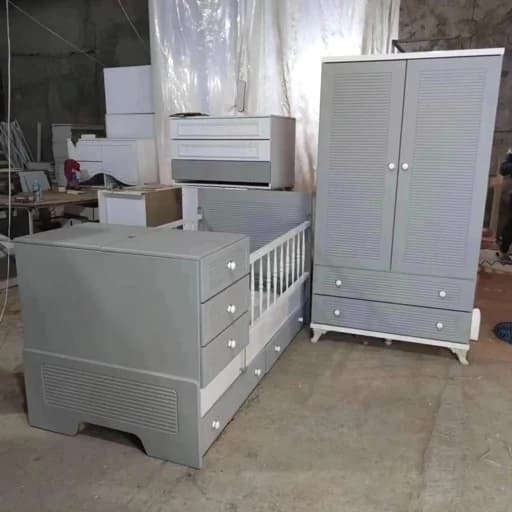 سیسمونی تخت و کمد نوزاد ویترین بچه سرویس خواب کودک اتاق بچه پس کرایه مبلمان فرنا مدل 1141001