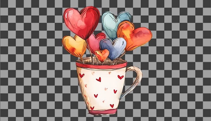تصویر PNG طرح لیوان با مجموعه قلب