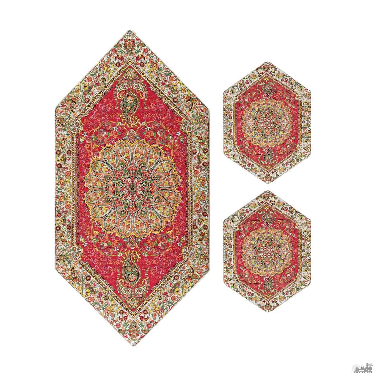 سرویس کامل رومیزی ترمه طرح افشار رنگ قرمز — تصویر ۴