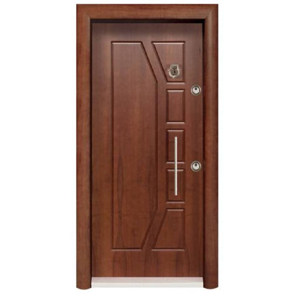 درب ضدسرقت CNC روکش راش کد 134 – طراحی مدرن با بدنه فولادی و بافت طبیعی چوب راش