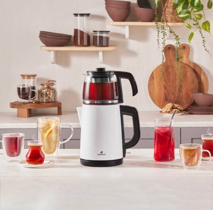 چاییساز برقی کاراجا مدل retro glass استیل سفید