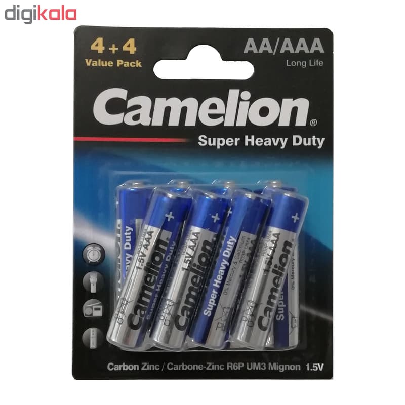باتری قلمی و نیم قلمی کملیون مدل Super Heavy Duty بسته 8عددی — تصویر ۳