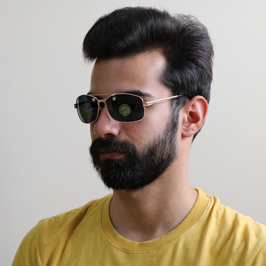 عینک آفتابی خلبانی ریبن با فریم نوک مدادی و عدسی سبز آنتی رفلکس از جنس سنگ مدل 3317 — تصویر ۲