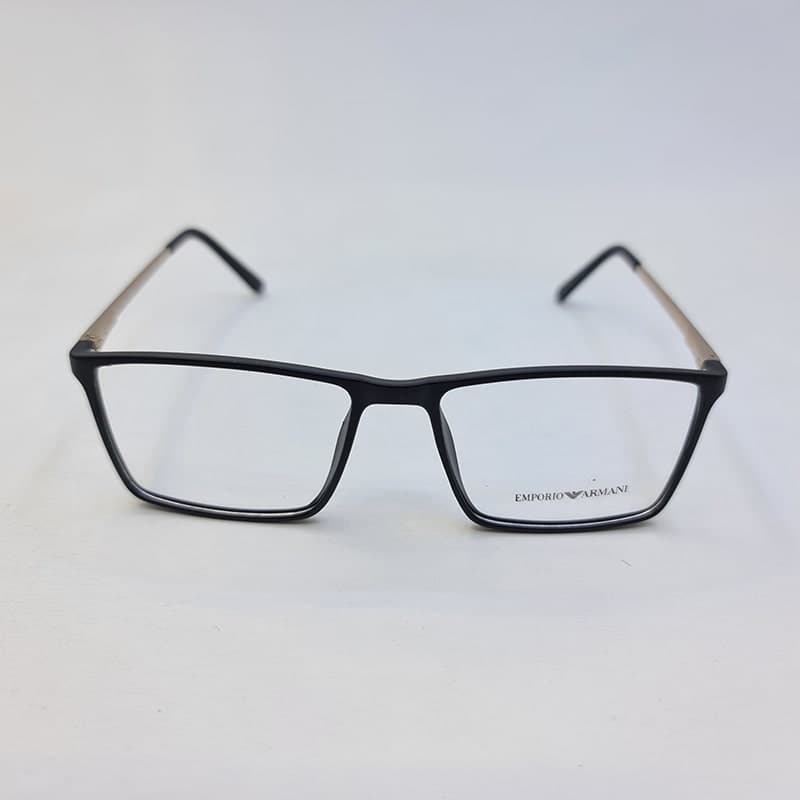 عینک طبی TR90 مستطیلی مشکی رنگ با دسته طلایی و فنری 013 — تصویر ۲