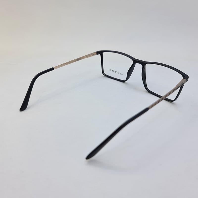 عینک طبی TR90 مستطیلی مشکی رنگ با دسته طلایی و فنری 013 — تصویر ۶