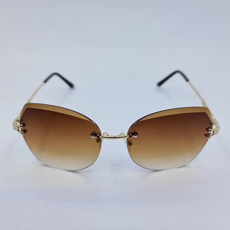 عینک آفتابی فریم لس پروانه ای با لنز قهوه ای و دسته طلایی مدل B300 — تصویر ۲