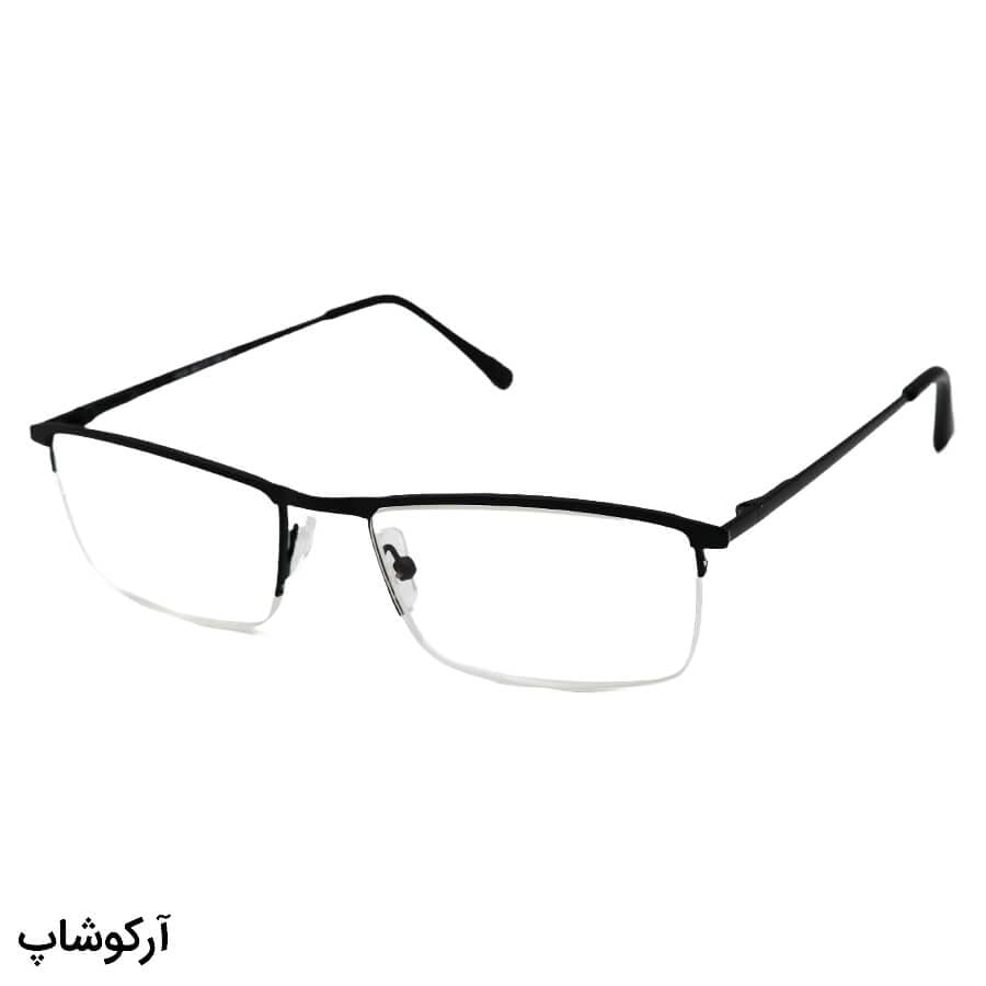 عینک مطالعه نزدیک بین نمره +2.00 نیم فریم، مستطیلی شکل، مشکی رنگ و دسته فنری مدل 1019