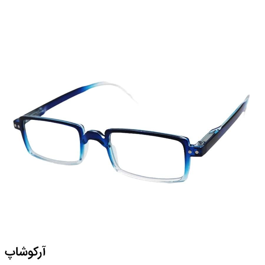 عینک مطالعه نزدیک بین نمره +1.75 با فریم رنگ آبی، شکل مستطیلی و دسته فنری مدل 22-10
