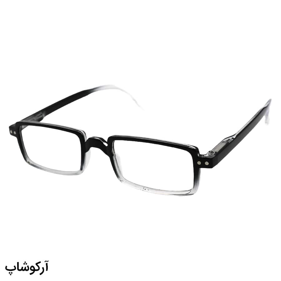 عینک مطالعه نزدیک بین نمره +1.50 با فریم رنگ مشکی، شکل مستطیلی و دسته فنری مدل 22-10