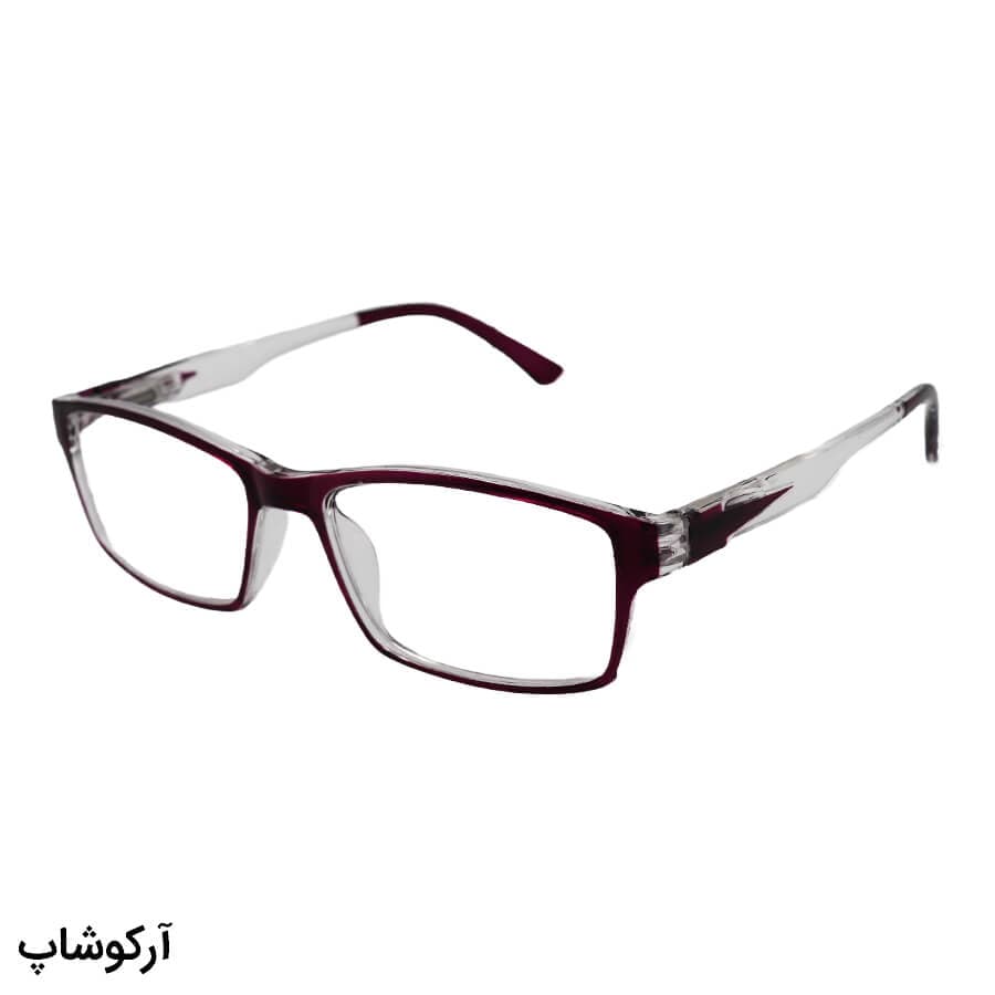عینک مطالعه نزدیک بین نمره +2.50 با فریم شکل مستطیلی، رنگ بنفش و دسته فنری مدل 18-3