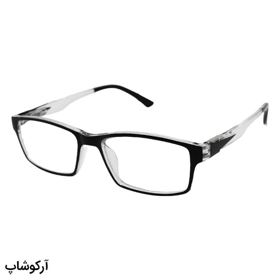 عینک مطالعه نزدیک بین نمره +2.00 با فریم شکل مستطیلی، رنگ مشکی و دسته فنری مدل 18-3