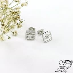 گوشواره نقره مربعی عیار925 کد 21159 — تصویر ۲