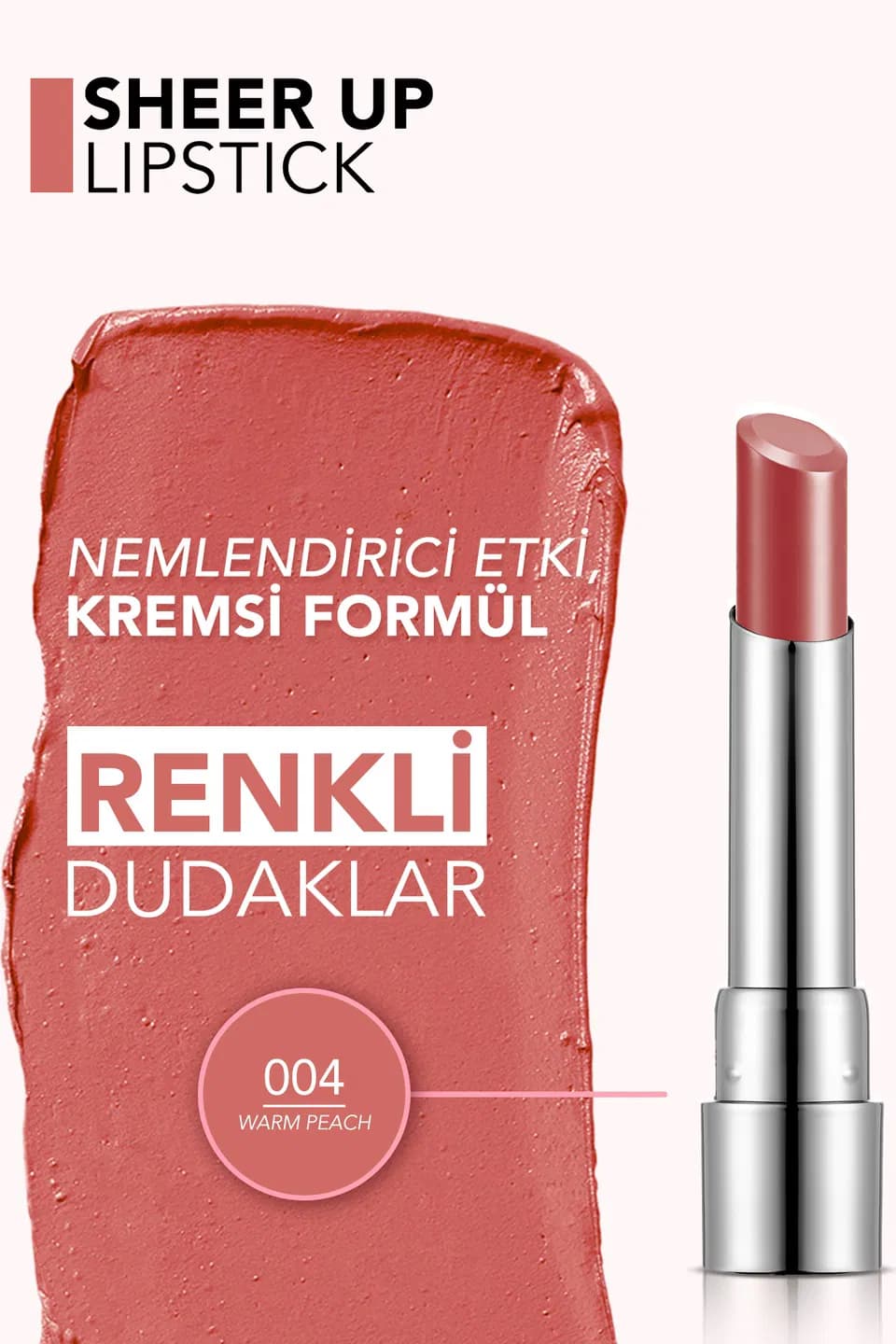 رژ لب جامد شیر آپ فلورمار Flormar Sheer Up شماره 004 رنگ Warm Peach — تصویر ۲