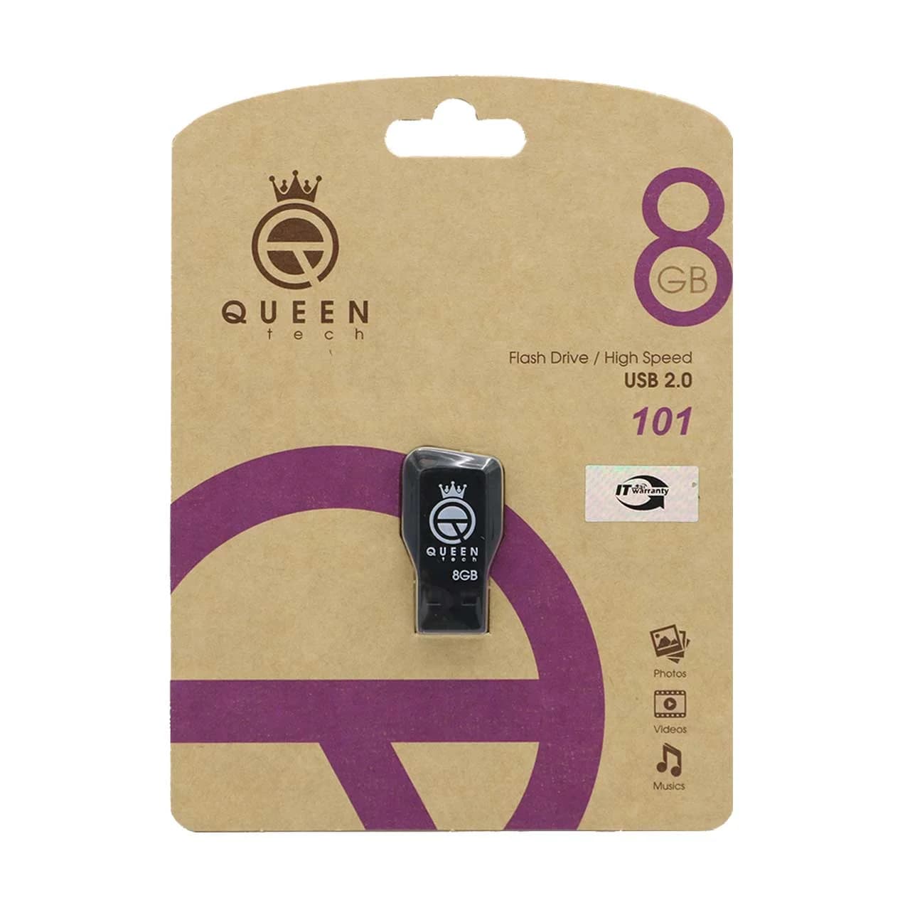 Queen tech-101 USB2.0 Flash Memory-8GB (گارانتی مادام العمر شرکت آی تین) مشکی