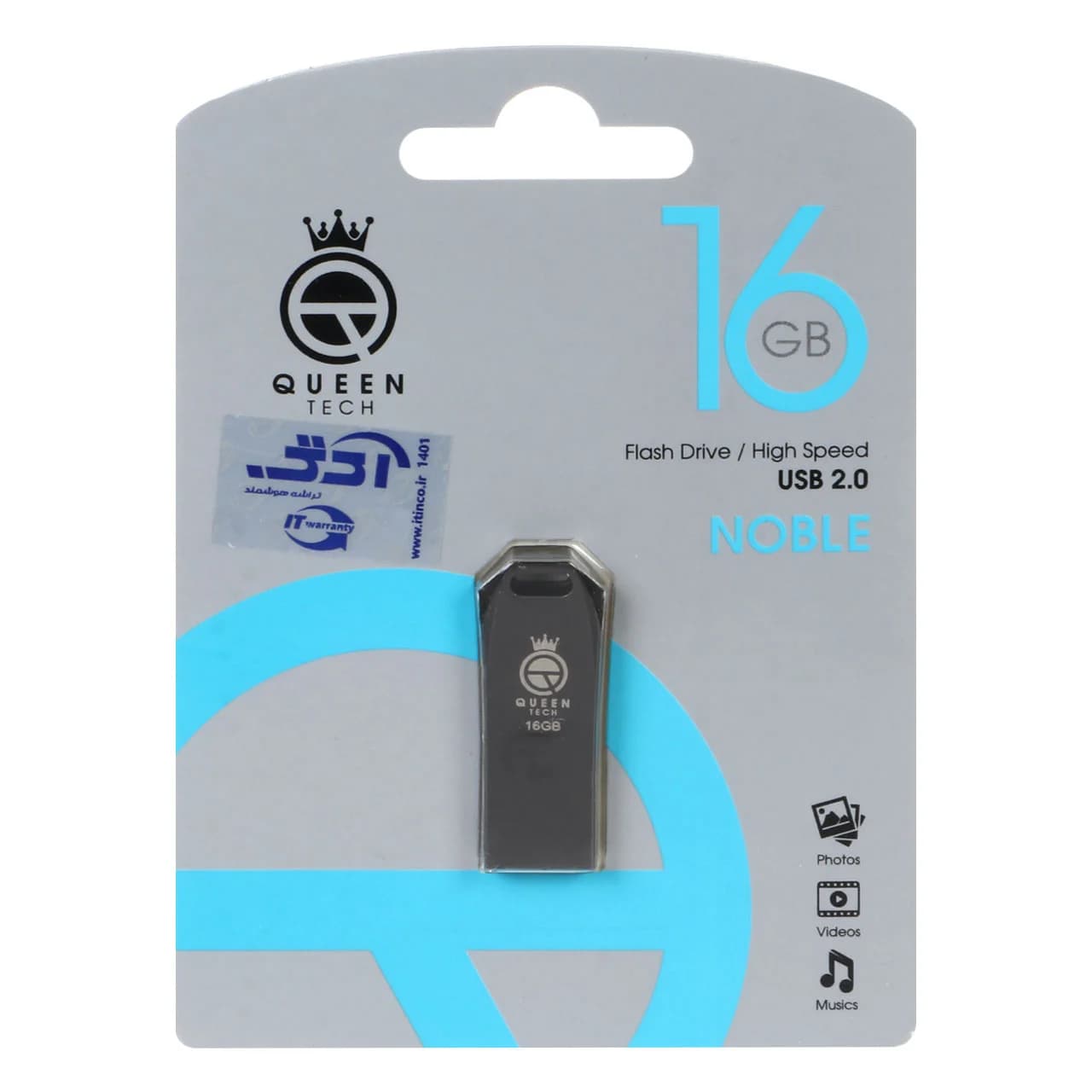 Queen Noble USB2.0 Flash Memory-16GB مشکی (گارانتی مادام العمر شرکت آی تین)