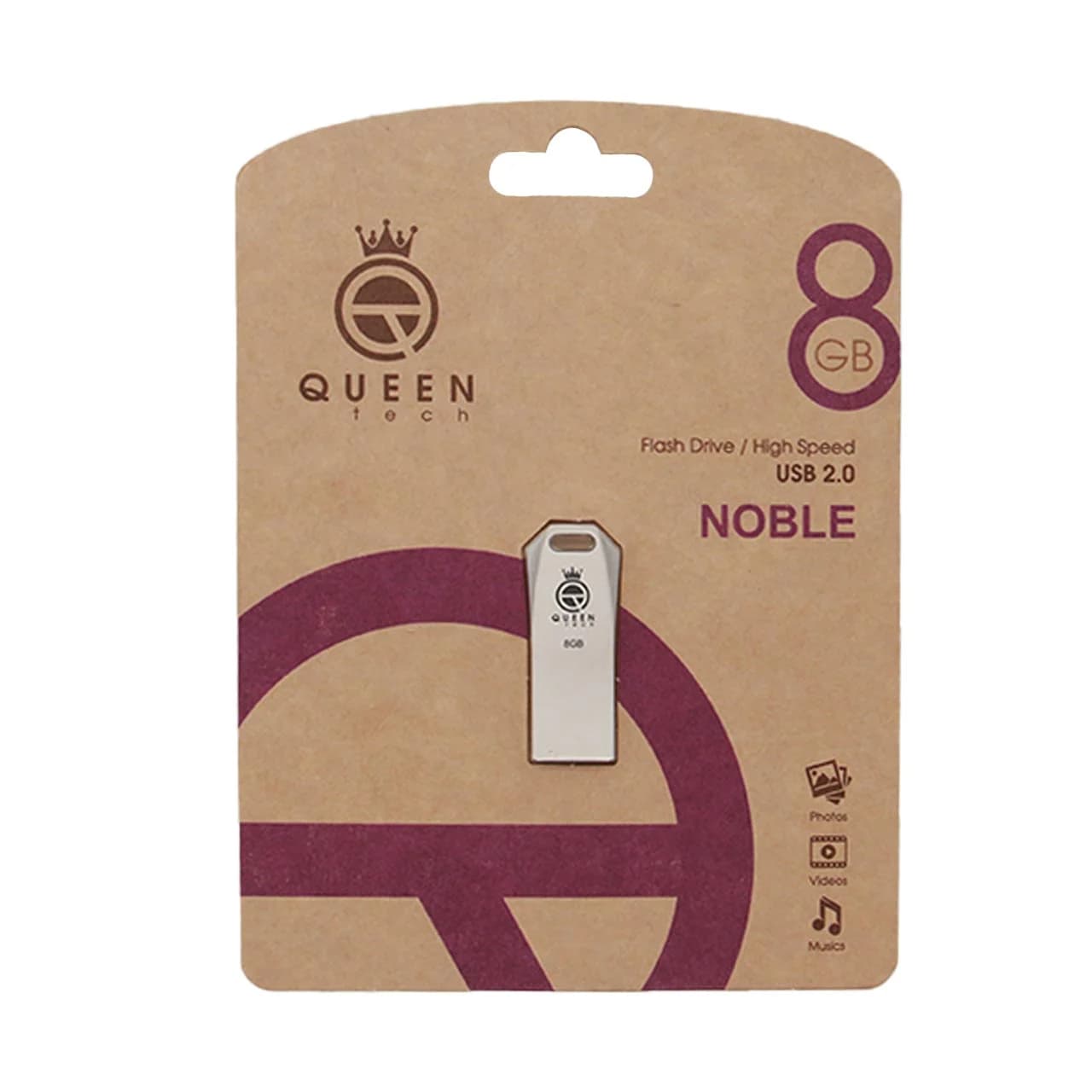 Queen Noble USB2.0 Flash Memory-8GB نقره ای (گارانتی مادام العمر شرکت آی تین)