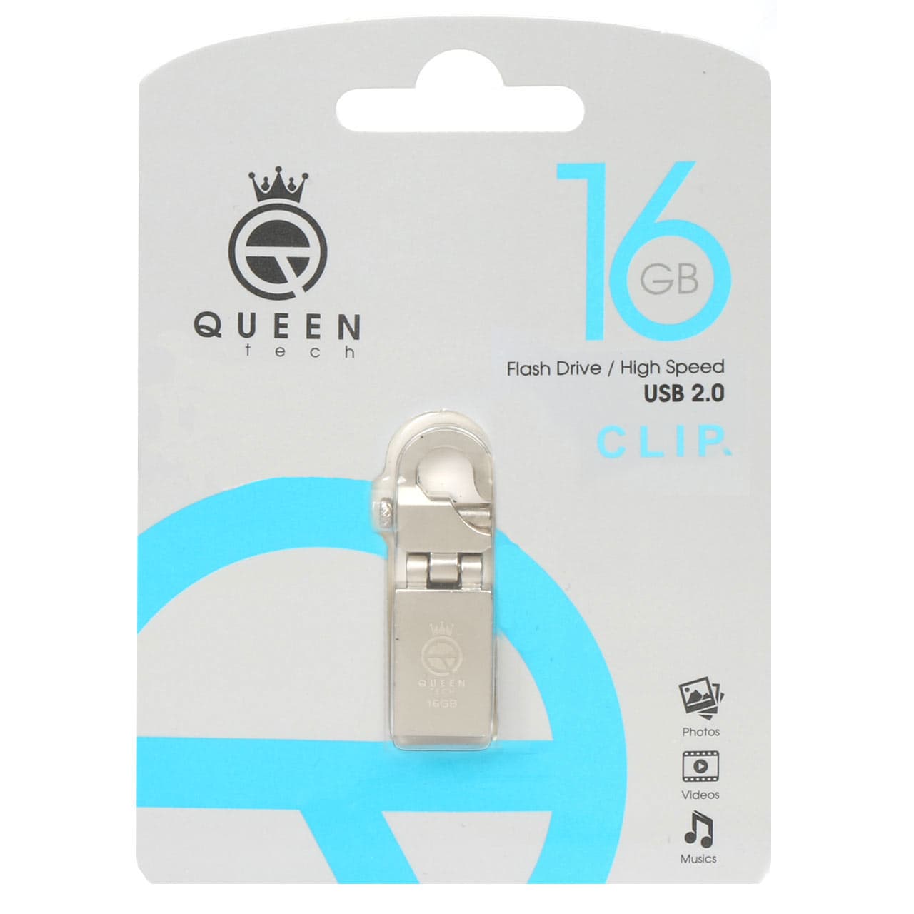 Queen CLIP USB2.0 Flash Memory-16GB نقره ای (گارانتی مادام العمر شرکت آی تین) — تصویر ۲