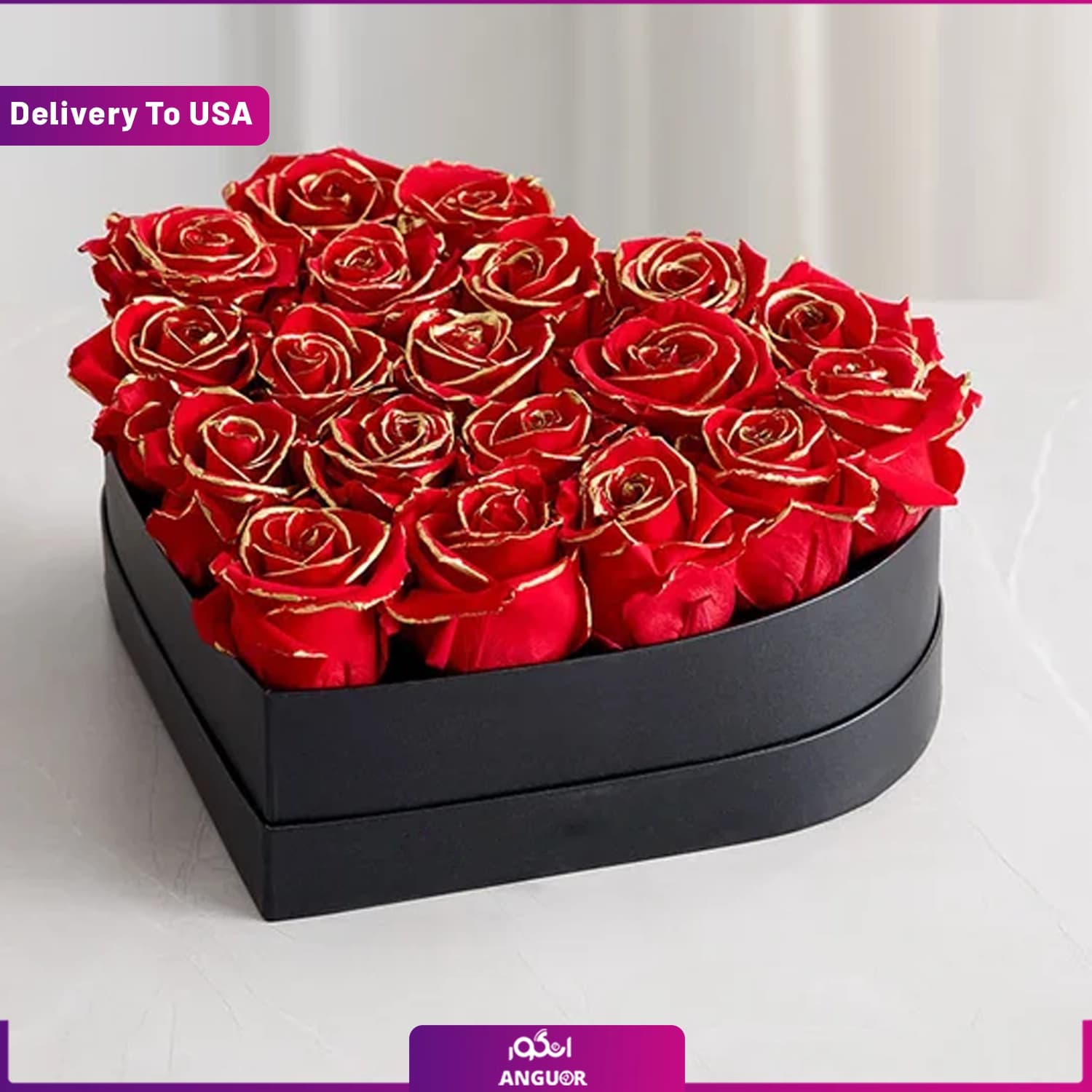 باکس گل رز جاودان قلبی VIP (تحویل در آمریکا)