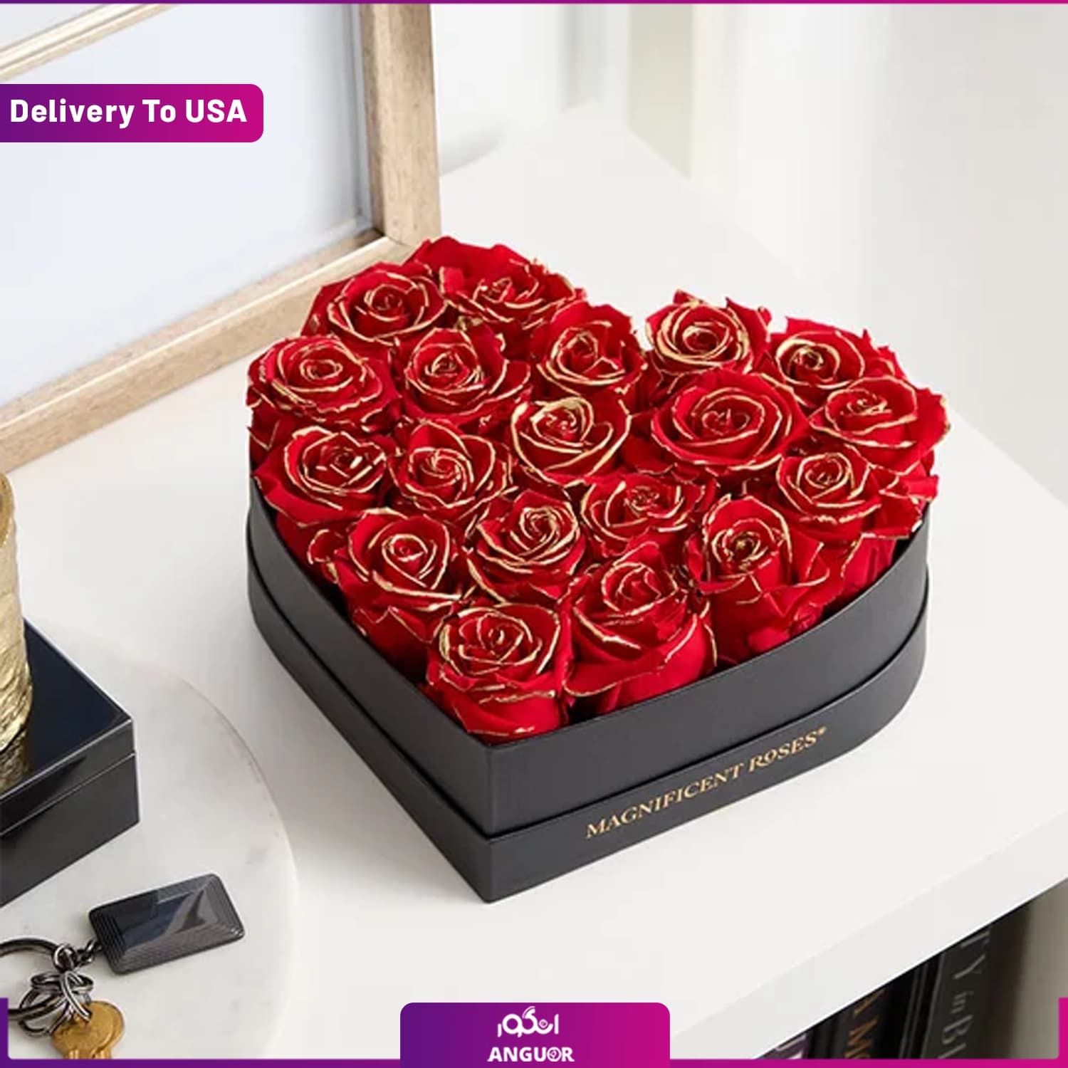 باکس گل رز جاودان قلبی VIP (تحویل در آمریکا) — تصویر ۳