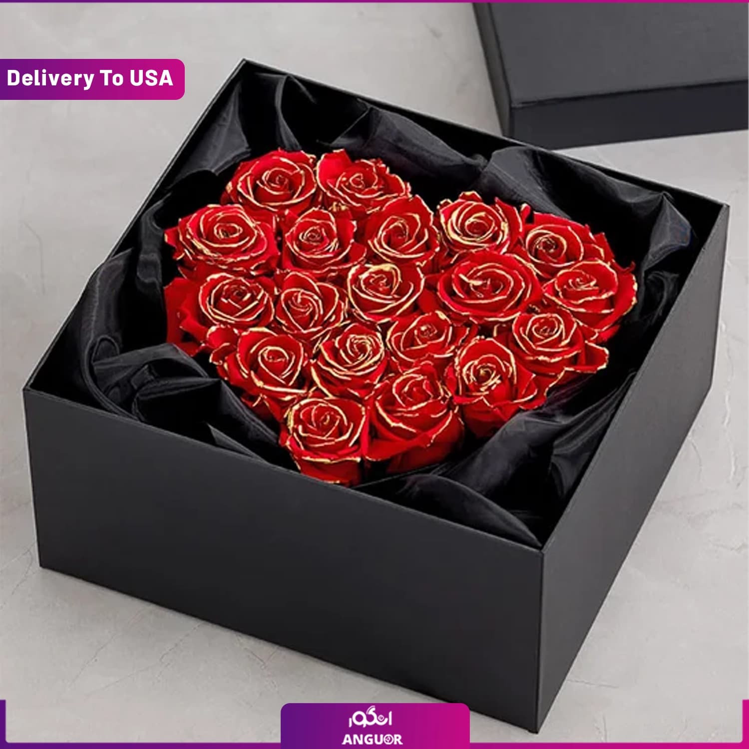 باکس گل رز جاودان قلبی VIP (تحویل در آمریکا) — تصویر ۴