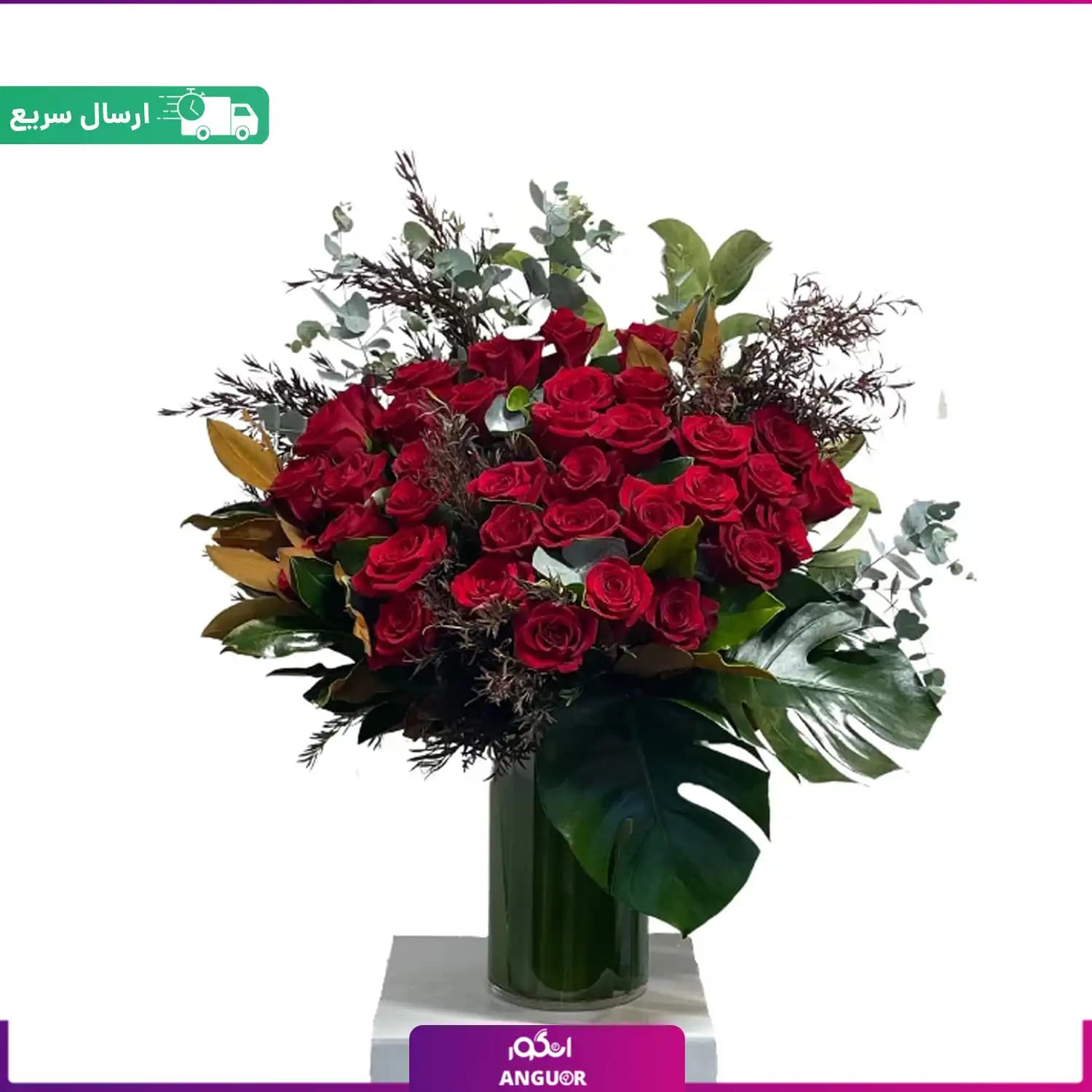 باکس شیشه ای گل رز سرخ