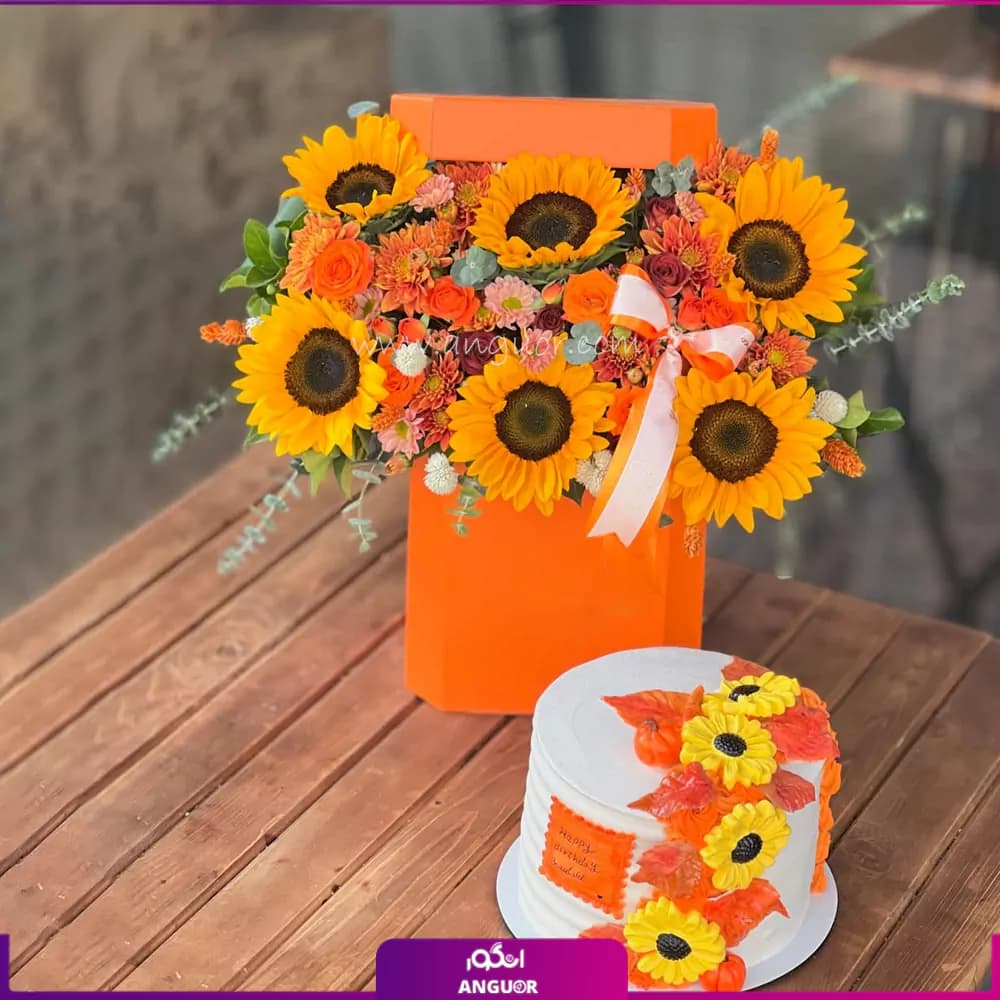 باکس گل و کیک شکوفه های پاییزی