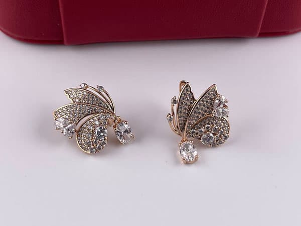گوشواره پروانه ژوپینگ میخی فول نگین