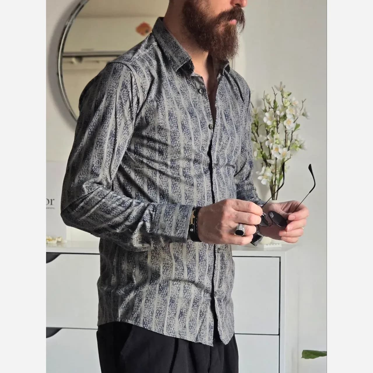 پیراهن مردانه آستین بلند راه راه ابروبادی سارینا سایزبندی M L XL XXL — تصویر ۲