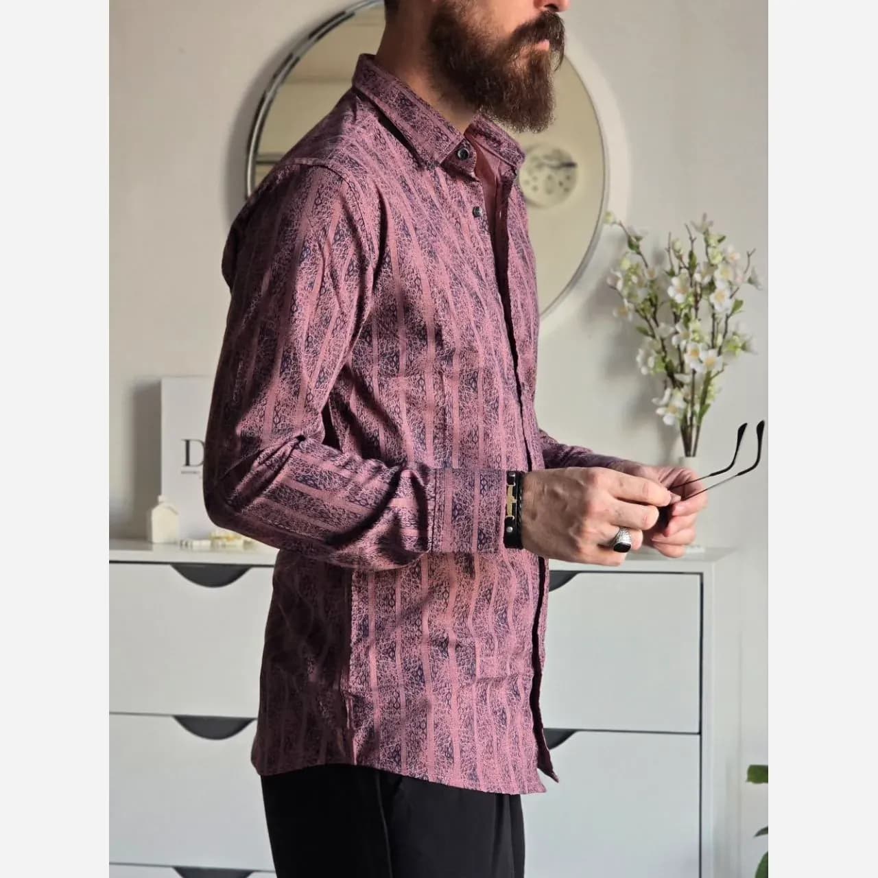 پیراهن مردانه آستین بلند راه راه ابروبادی سارینا سایزبندی M L XL XXL — تصویر ۵