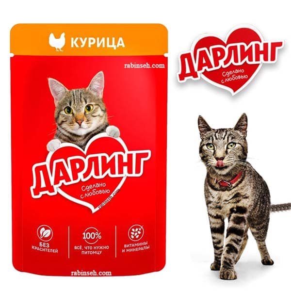 پوچ گربه دارلینگ روسیه طعم مرغ خورشتی 75 گرم