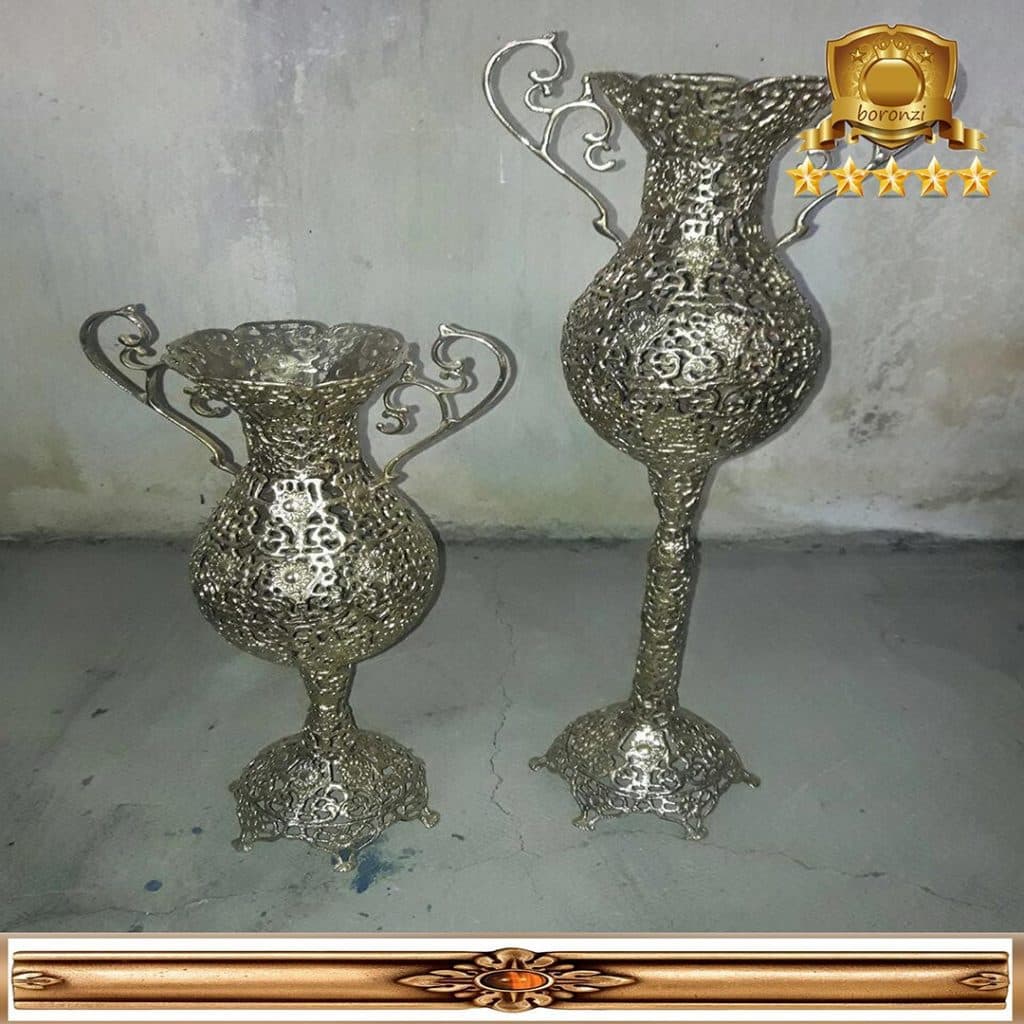 گلدان توری برنزی بلند دسته دار
