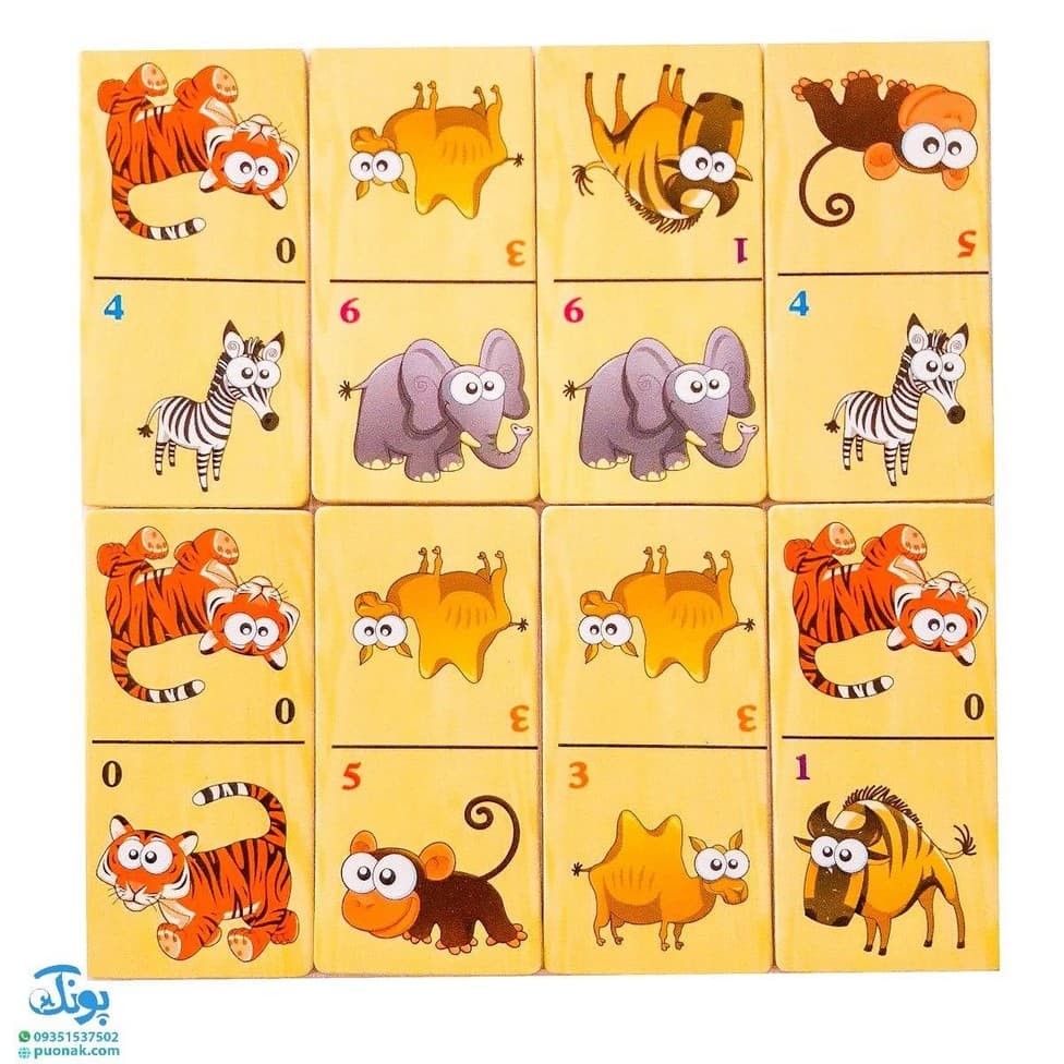 بازی دومینو پازل چوبی حیوانات جنگل (۲۸ عددی) — تصویر ۳