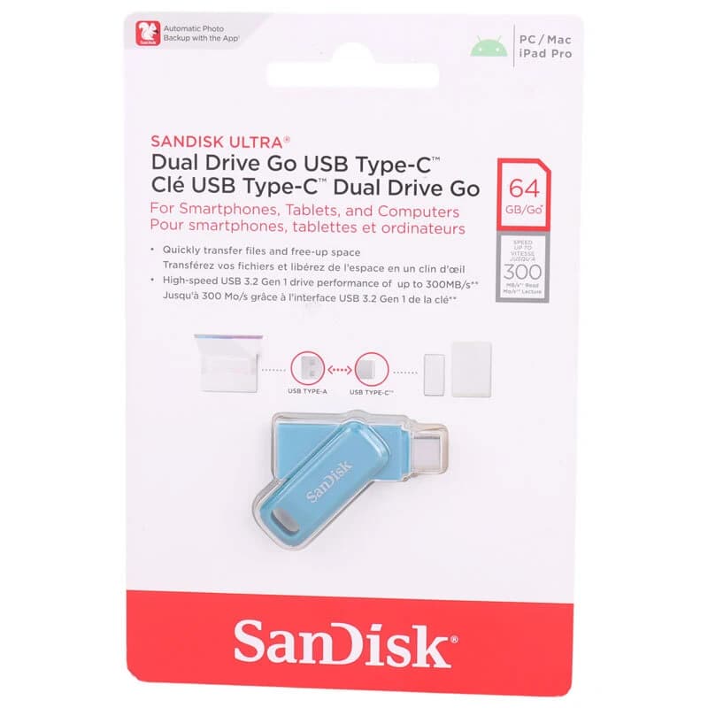 فلش 64 گیگ سن دیسک SanDisk Ultra Dual Drive Go OTG Type-C USB3.2 — تصویر ۳