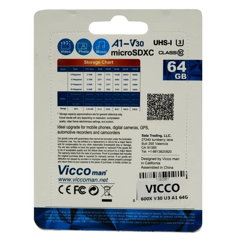 رم میکرو 64 گیگ ویکومن Vicco Man Final 600x Plus U3 V30 A1 90MB/s — تصویر ۲
