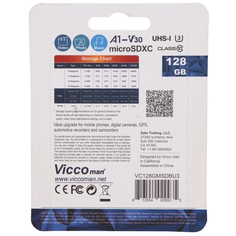 رم میکرو 128 گیگ ویکومن Vicco Man Final 600X Plus A1 V30 U3 90MB/s — تصویر ۲