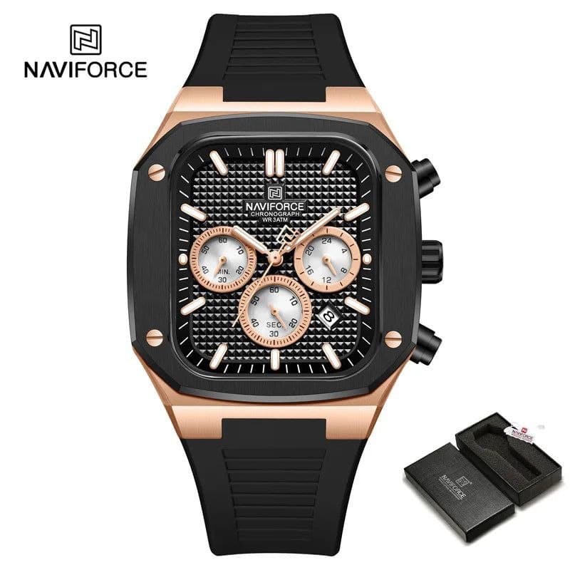 ساعت مردانه نیوی فورس Naviforce ضدآب سه موتوره فعال استیل درجه یک تقویم دار حک مارک روی قفل همراه با جعبه و پاکت اورجینال نیوی فورس کد 1920629