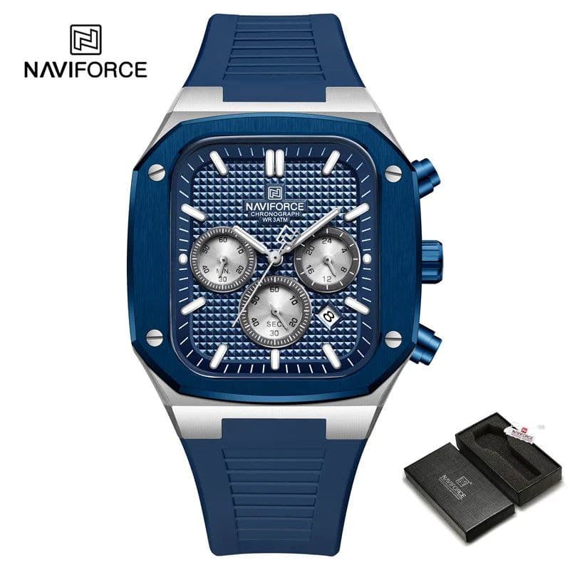 ساعت مردانه نیوی فورس Naviforce ضدآب سه موتوره فعال استیل درجه یک تقویم دار حک مارک روی قفل همراه با جعبه و پاکت اورجینال نیوی فورس کد 1920628