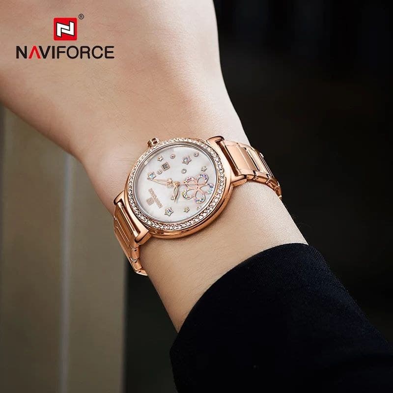 ساعت زنانه نیوی فورس Naviforce مدل 5016 موتور ژاپن ضدآب رنگ ثابت تقویم دار کیفیت عالی کد 1920620 — تصویر ۳