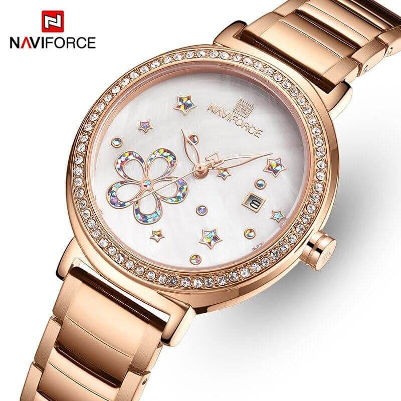 ساعت زنانه نیوی فورس Naviforce مدل 5016 موتور ژاپن ضدآب رنگ ثابت تقویم دار کیفیت عالی کد 1920620